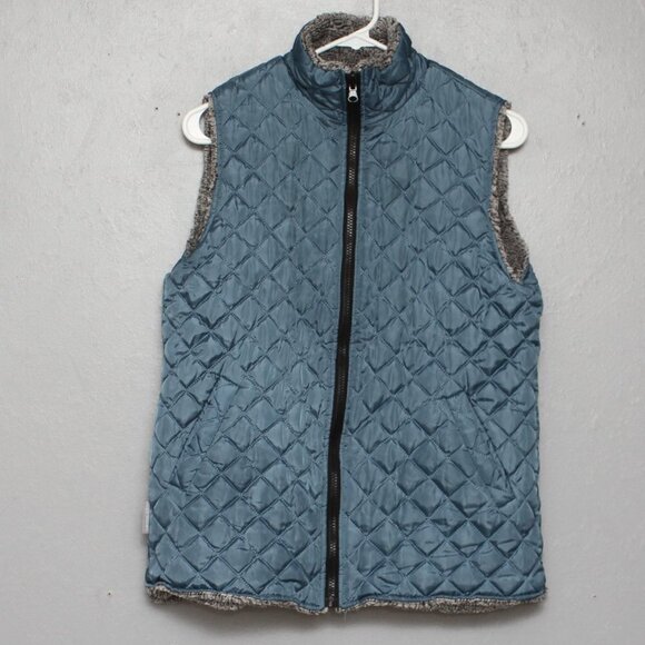 Simply Southern reversible quilted blue and gray faux fur vest - Picture 1 of 7